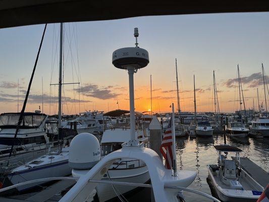 Sunset from the boat at Salty Sams