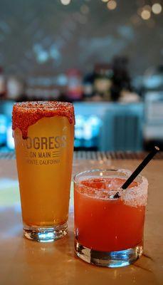 Wera with chamoy + tajin rim and the strawberry margarita