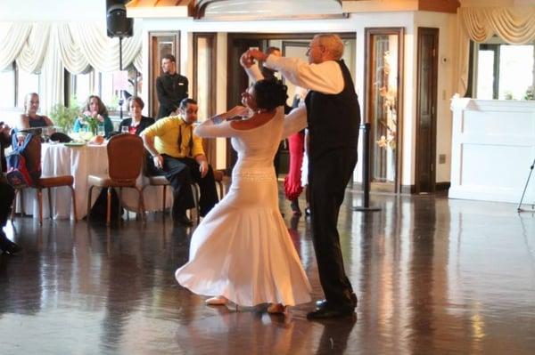 Waltz dancing at a local dance competition with Professional Lisa Sparkles and her student.