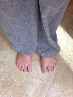 My painted toes after a pedicure. Very precise job