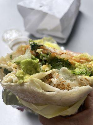 Vegetarian Breakfast Burrito with guacamole