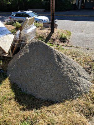 Huge slabs of patio stones, we spent hours breaking up. Gravel dumped on our grass despite the $100+ delivery fee and $25 gravel bin fee.