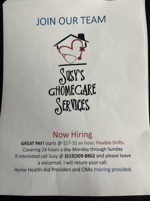 I hire CNA's and home health providers for geriatric, setting in homes as a independent contractor.