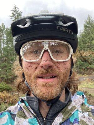 Matt enjoying a muddy mountain bike ride with friends in the Columbia River Gorge.