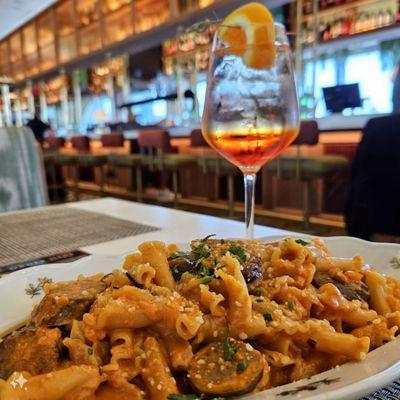 Sausage Campanelle Pasta and an Aperol Spritz!