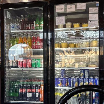 Fridge of assorted drinks and desserts!