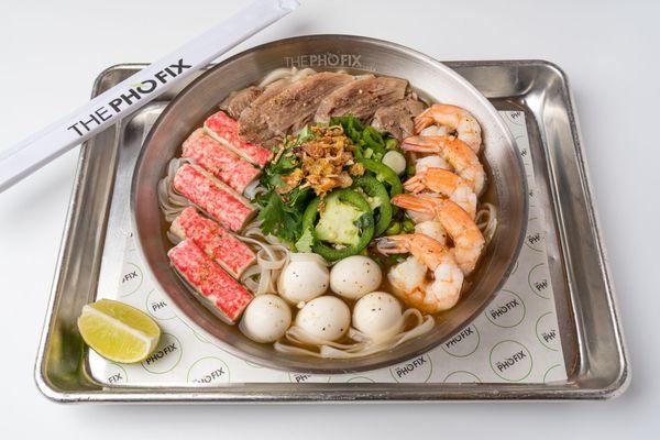 Build your own bowl with crab sticks, brisket, shrimp, quail egg