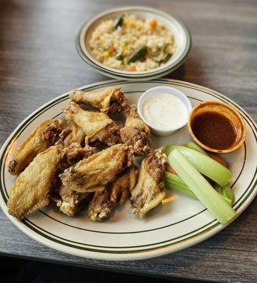 10 piece wings (plain with hot sauce and ranch on the side) + fried rice combo