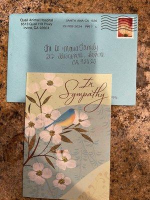 Condolences card.