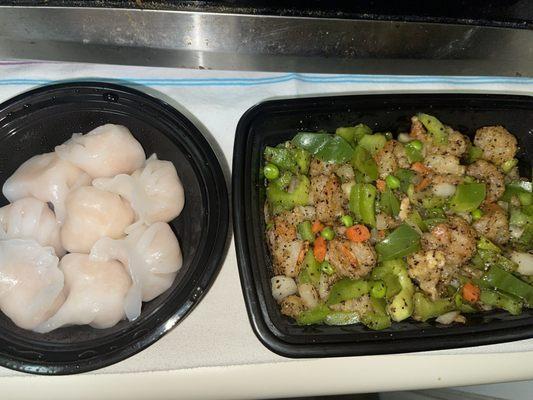 41. Shrimp Dumplings (steamed) + 136. Salt Pepper Shrimp