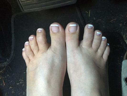 A beautiful French manicure on my toes after a great pedicure!