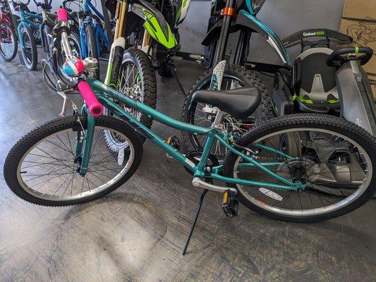 2024 KHS Bicycles T-Rex 7 Girls in Ocean Green  Shop Installed Hot Pink Grips and  Ice Cream Bell