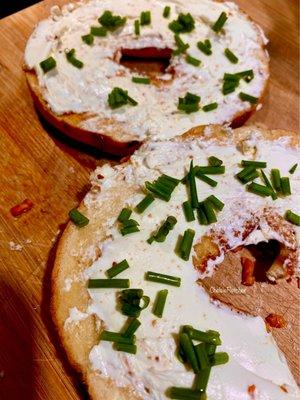 Jalapeño bagel with cream cheese & green onions