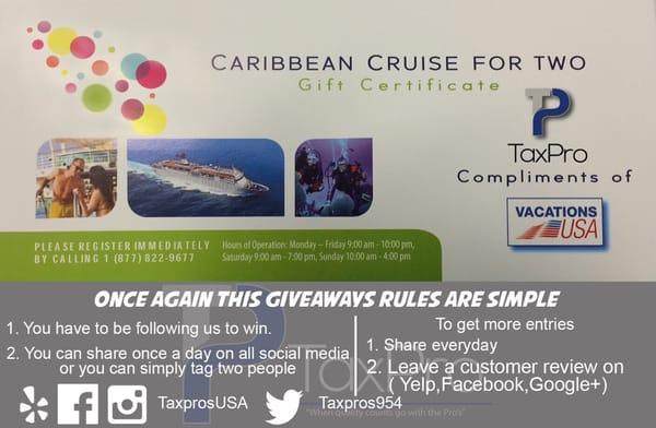 Share and have a chance at winning a lovely cruise for two. Don't miss out!!!