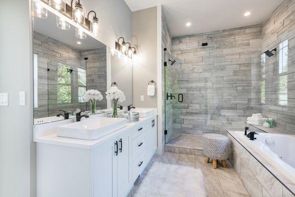 Complete bathroom remodel with separate shower and tub,