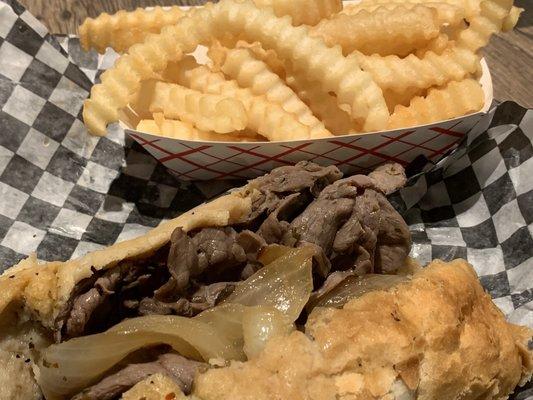 Italian beef with grilled onions and fries