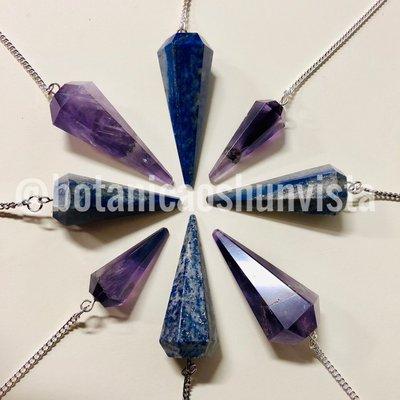 Amethyst and Lápiz Lazuli Pendulums. Different sizes available