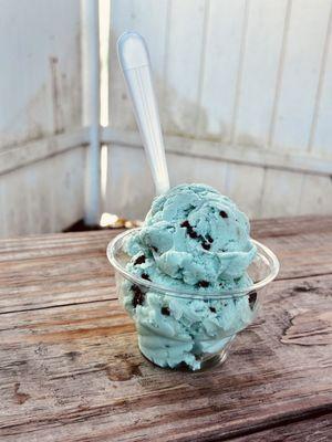 Small cup chocolate chip, mint Perry's ice cream