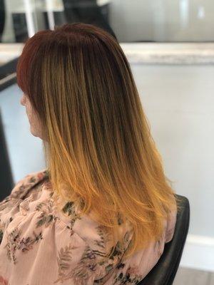 Sunset Ombre Balayage + Elumen Gloss + Cut + Style by Nicole