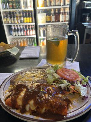 Red enchiladas with carne asada