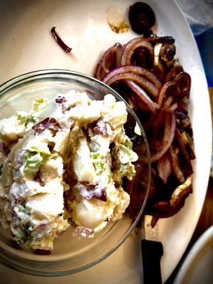 Smothered rib-eye & potato salad