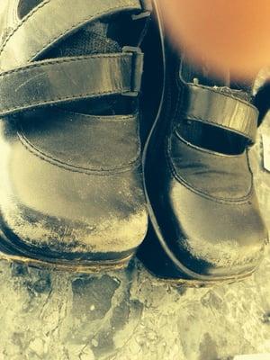 Before: 10-year old hot mess shoes that need resoling and buffing.