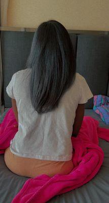 This is my daughter's hair before going to Houston to have it styled. Long and down her back.