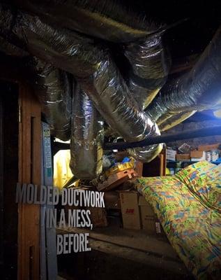 Molded ductwork in a mess, before.