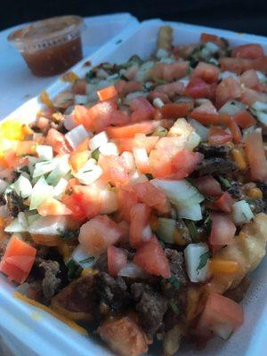 CRAPPY ASADA FRIES MADE FROM REAL CANNED MEAT AND POWDER CHEESE