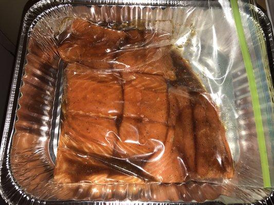 Wild Caught Salmon Marinating In Korean BBQ Sauce