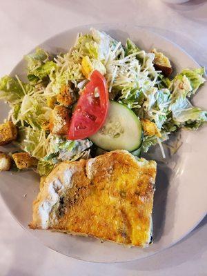 Small caesar salad ($4) and slice of mushroom & leek quiche ($8.25)