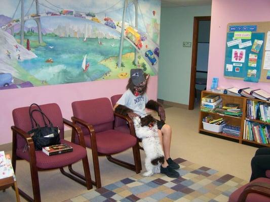 A patient in the younger child waiting room on Halloween