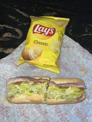 Custom Double Meat Hoagie (~$12) + Lay's Potato Chips (~$3)