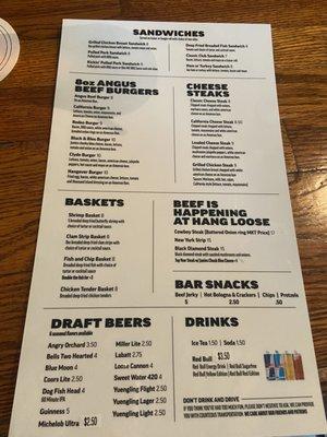 8/26/22 Menu