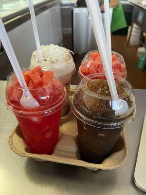 Raspados de sandía, tamarindo y fresas con crema! súper delicious and refreshing