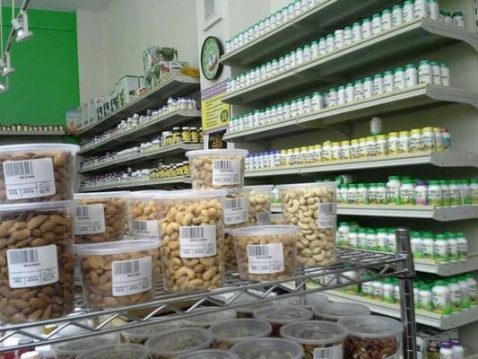 Nuts and various varieties of vitamins at Olive May Health Food