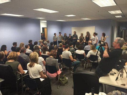 Portland's first Women Founders Pitch event, Guy Kawasaki Skyped in to chat with the attendees