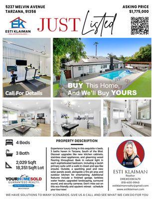 JUST LISTED- 5237 Melvin Ave, Tarzana CA 91356