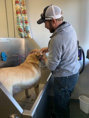 Getting ready for her bath. They have everything you could possibly need!