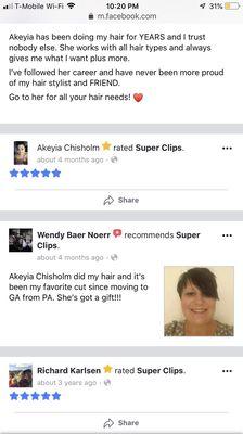 Akeyia rated Super Clips 5 Stars on Facebook, but quickly vented to Yelp that the place was 1 Star immediately after being terminated.