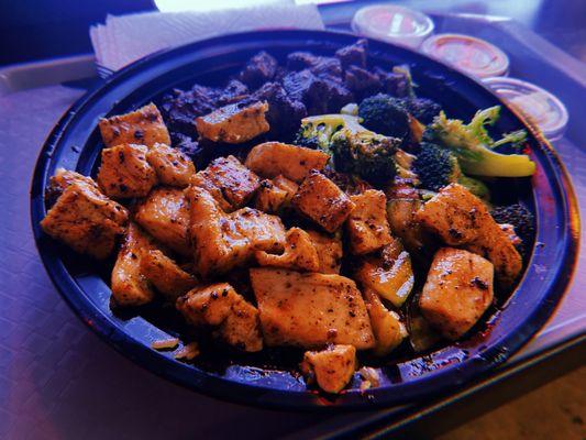 Hibachi NY Steak & Chicken w/ Garlic Butter Fried Rice & Grilled Vegetables