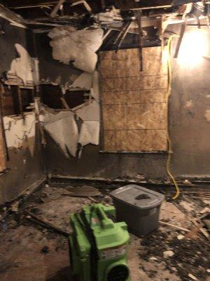 Inside look at a fire damage restoration job site.