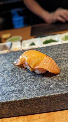 Salmon w/Uni Butter - @sushitraveler