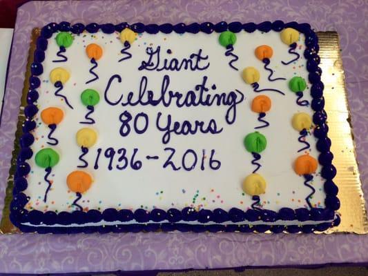 Giant Food 80th Anniversary cake at Huntsman Square Giant.