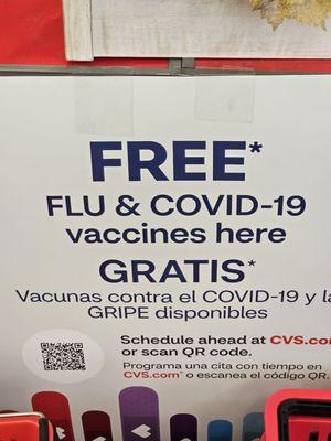 Free Flu and Covid vaccines sign