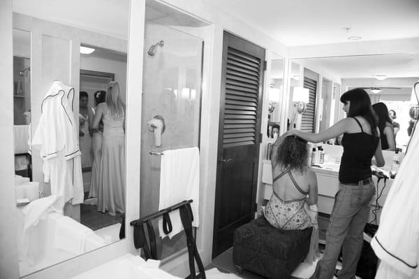 Vero doing hair for a wedding on location