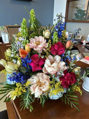 Custom floral arrangement for stage podium