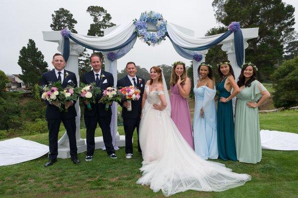 Ceremony space on the 10th tee. I rented/ decorated the columns, cost extra. The coordinator will set that up for you.