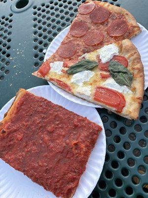 slices - tomato pie, margherita, pepperoni