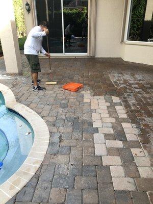 First coat of stripping Pavers